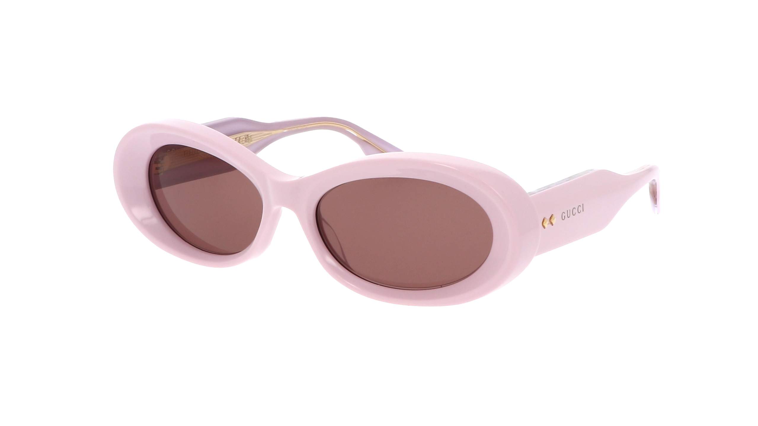 Gucci GG1527S 003 – rosafarbene Acetat-Sonnenbrille mit goldfarbenem Logo und Nieten