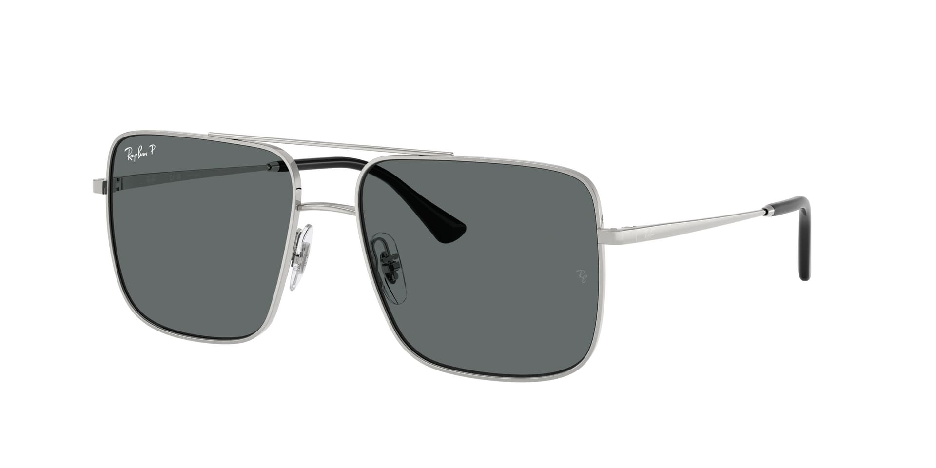 Ray-Ban Ari RB3758 003/81 — schlanke silberne Fassung mit grauen polarisierten Gläsern