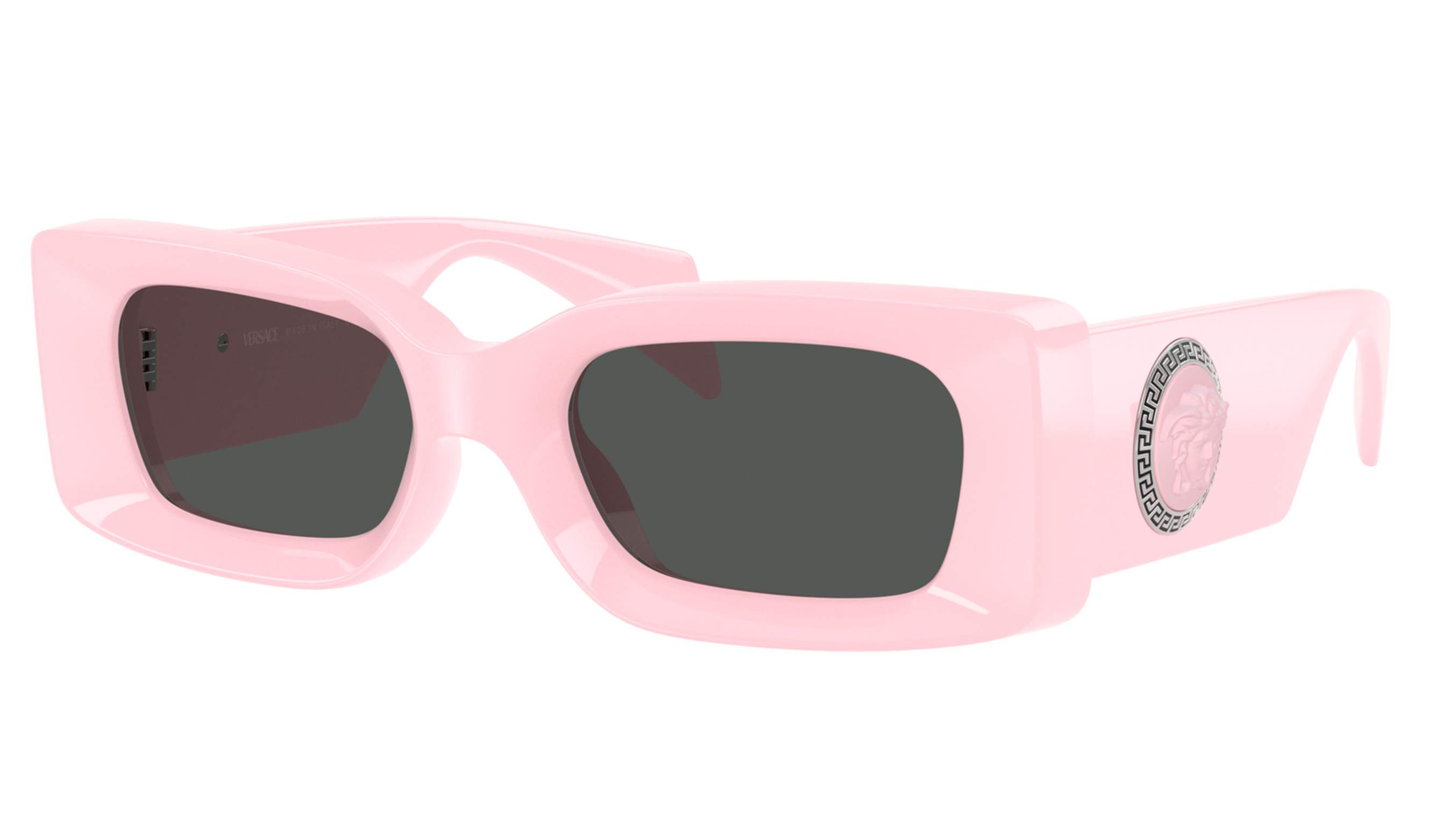 Versace VE4474U 548587 – knallige pinke eckige Sonnenbrille mit Medusen-Emblem