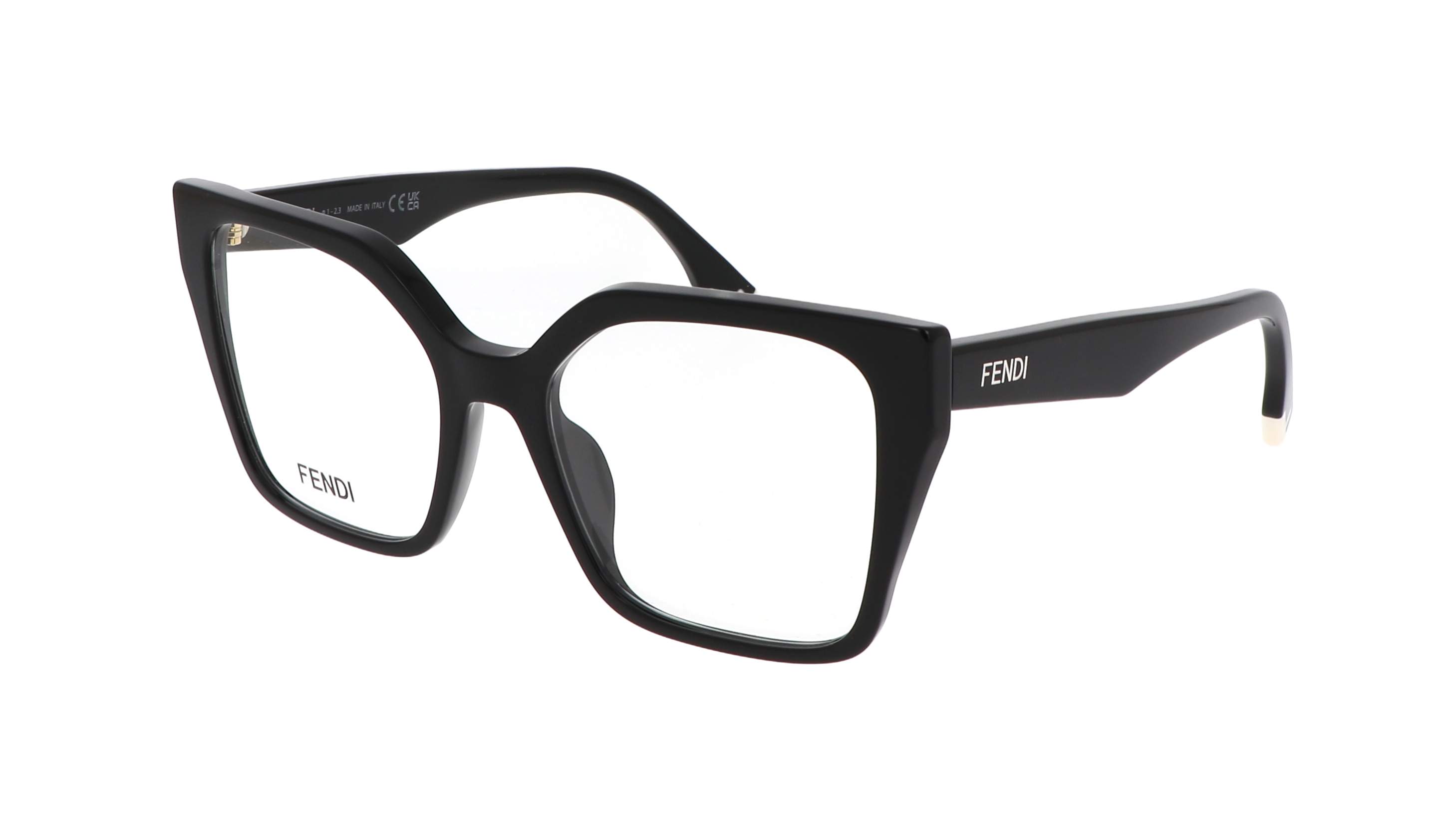 Fendi FE50002I 001 – Schmetterlingsform mit eckiger Basis in schwarzem Acetat