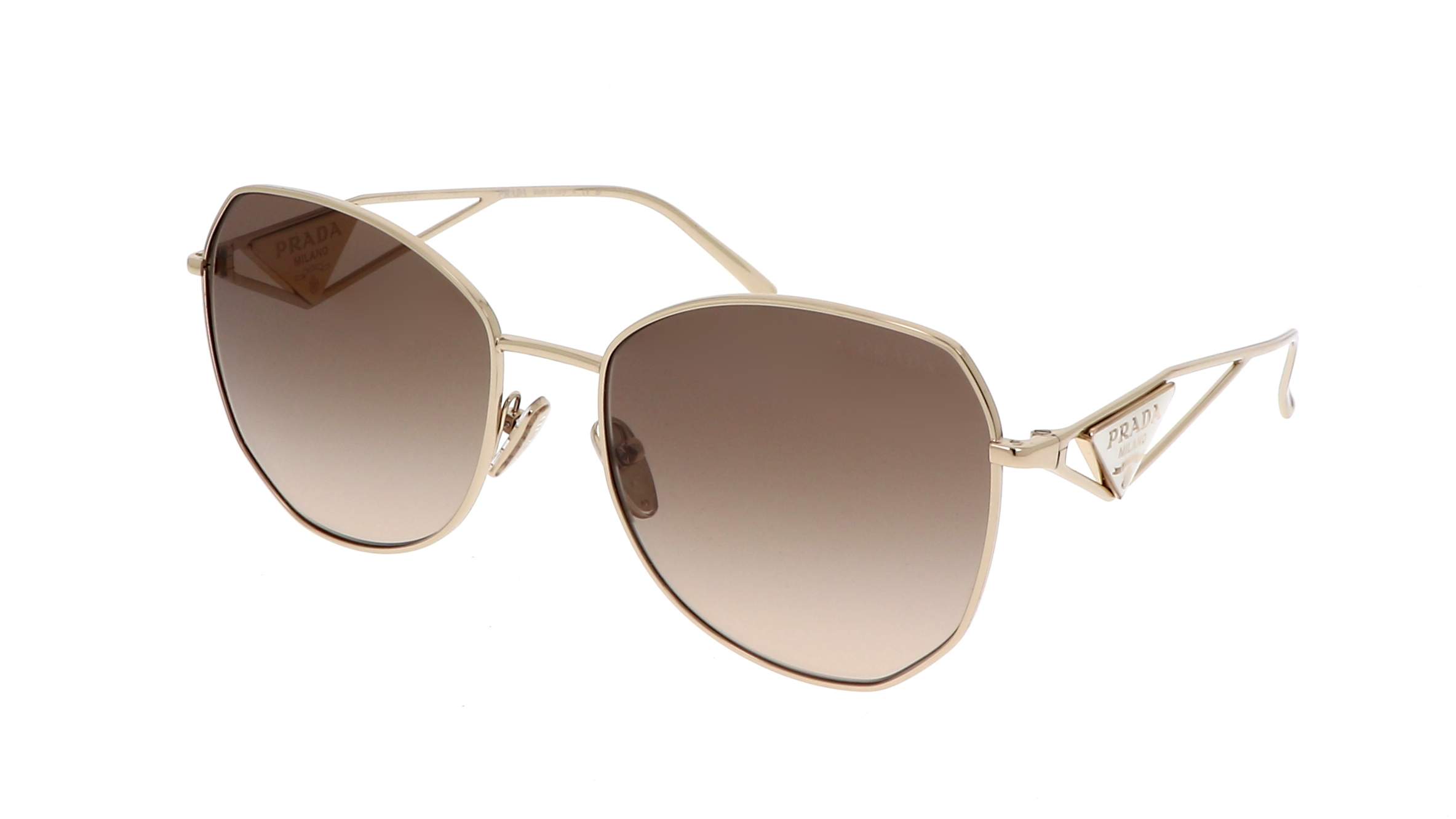 Prada PR 57YS – Metallgold-Sonnenbrille mit rosé-braünem Verlaufs-Linsendesign