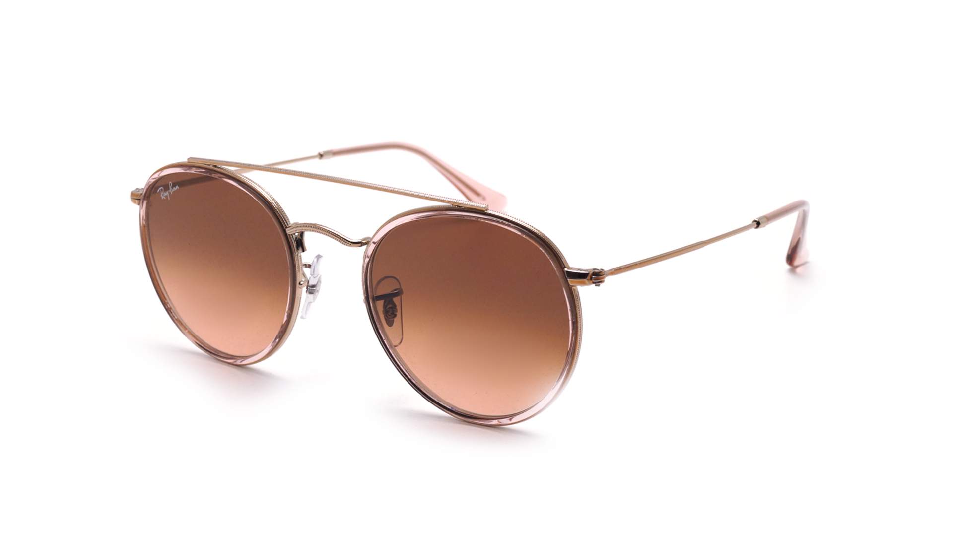 Ray-Ban RB3647N 9069/A5 – runde goldene Metallfassung mit rosé-braunen Verlaufs­gläsern